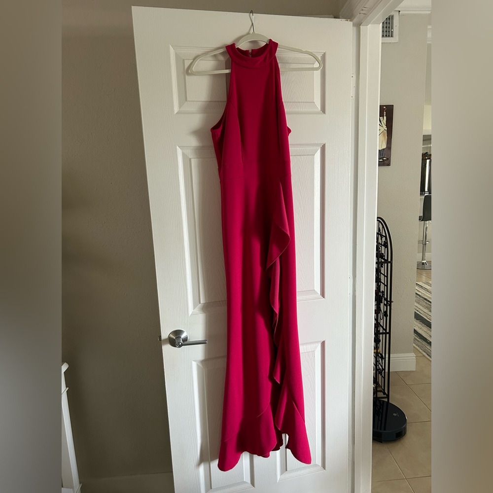Elegant red Sleeveless Dress with side ruffle. Like new condition